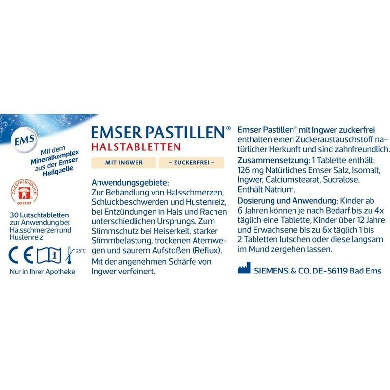 EMSER Pastillen Halstabletten m.Ingwer zuckerfrei