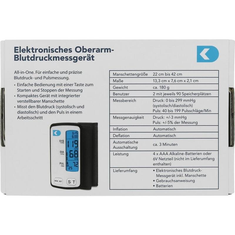 BLUTDRUCKMESSGERÄT Oberarm elektronisch all-in-one