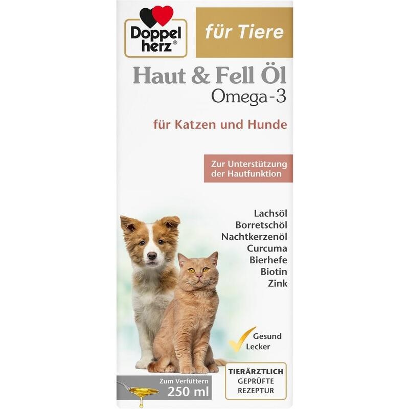 DOPPELHERZ für Tiere Haut&Fell Öl f.Hunde/Katzen