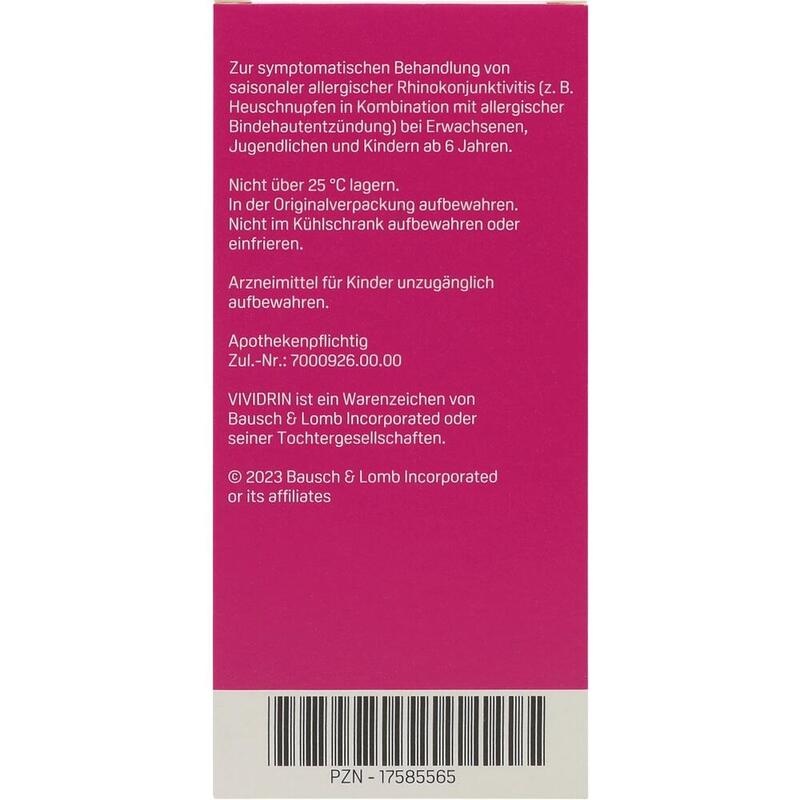 VIVIDRIN Azelastin Kombi.0,5 mg/ml ATR+1 mg/ml NAS