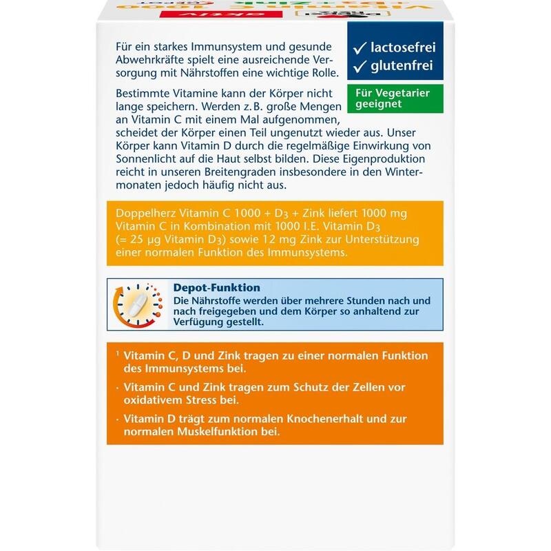 DOPPELHERZ Vitamin C 1000+D3+Zink Depot Tabletten