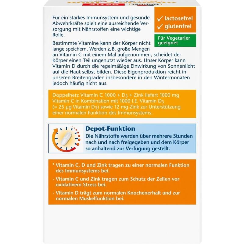 DOPPELHERZ Vitamin C 1000+D3+Zink Depot Tabletten