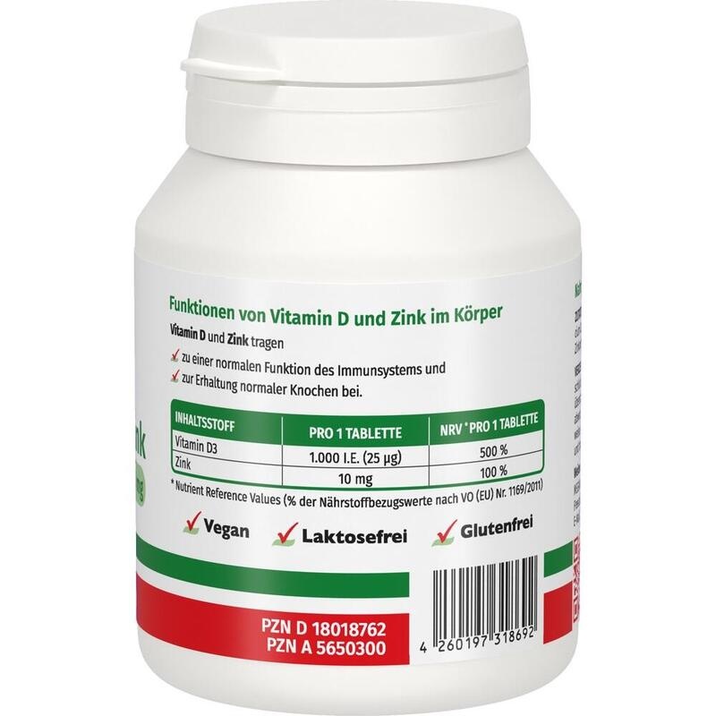VITAMIN D3 1.000 I.E.+Zink 10 mg Tabletten