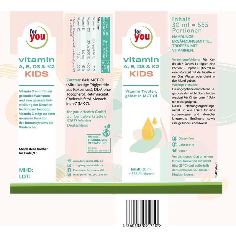 FOR YOU vitamin A E D3 & K2 kids flüssig