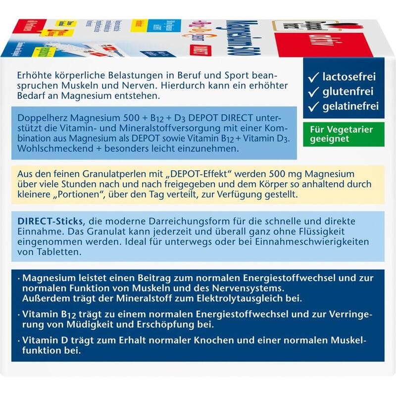 DOPPELHERZ Magnesium 500+B12+D3 Depot DIRECT Pell.