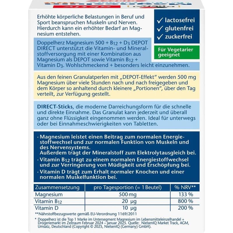 DOPPELHERZ Magnesium 500+B12+D3 Depot DIRECT Pell.